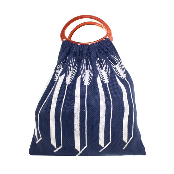 Vintage 1960โs Needlepoint Navy And White Purse - Picture 1 of 1